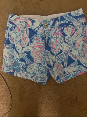Callahan Blue and Pink Shell-Print Bermuda Shorts